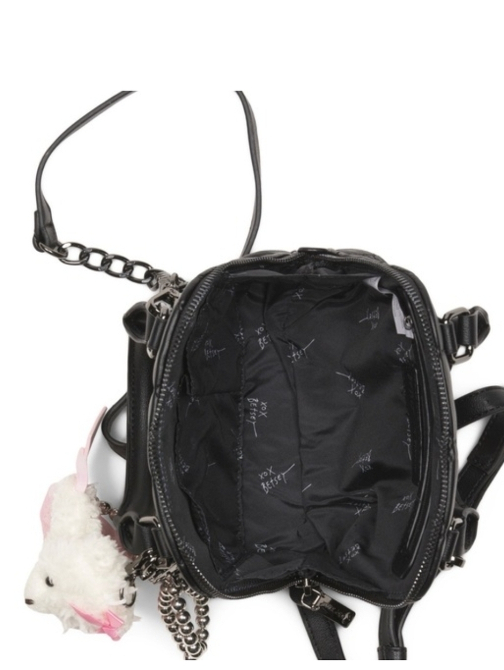 Black Quilted Heart Satchel Handbag with Teddy Charm - Picture 4 of 6